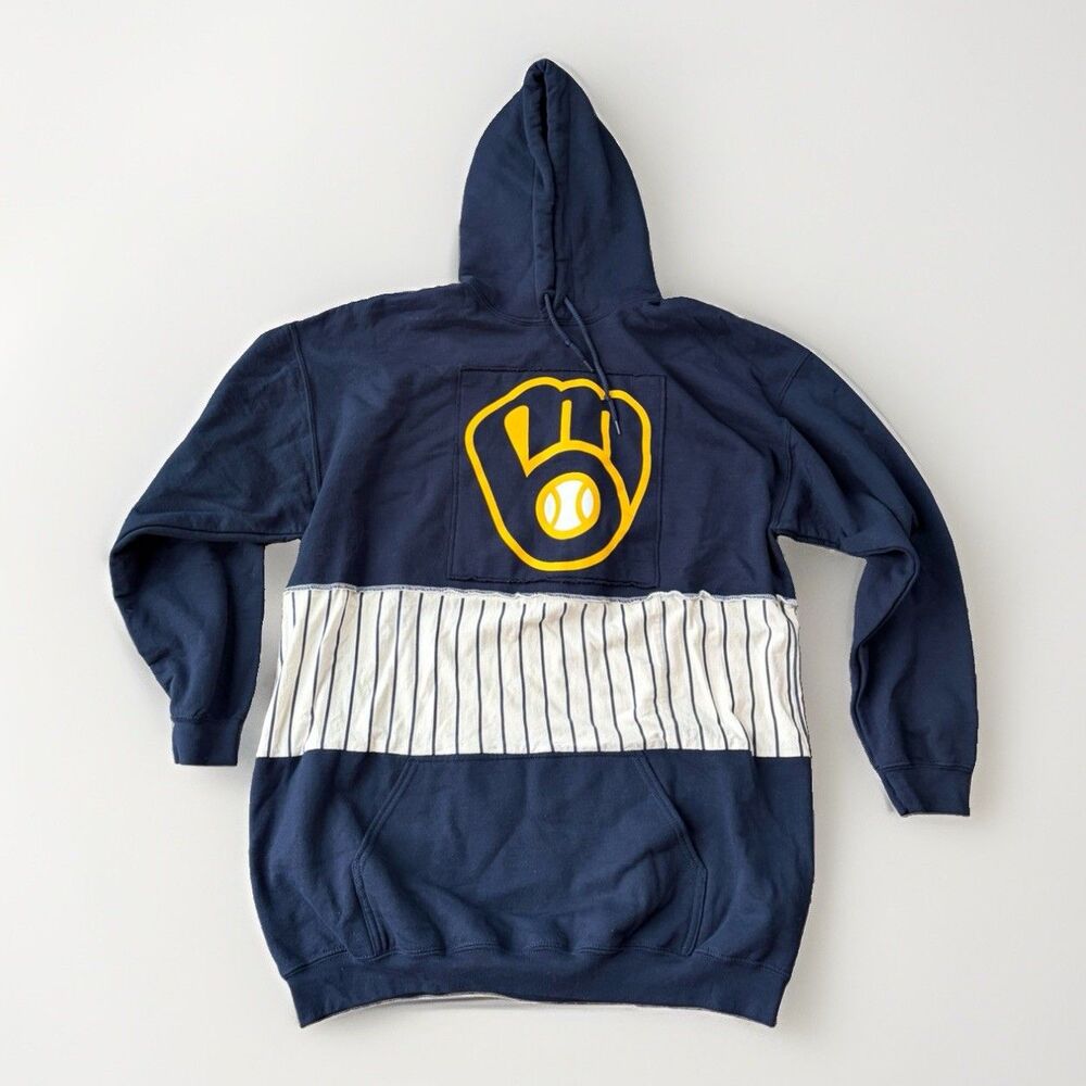 Refried Apparel Milwaukee Brewers Hoodie XL Upcycled Pinstripe MLB Sweatshirt
